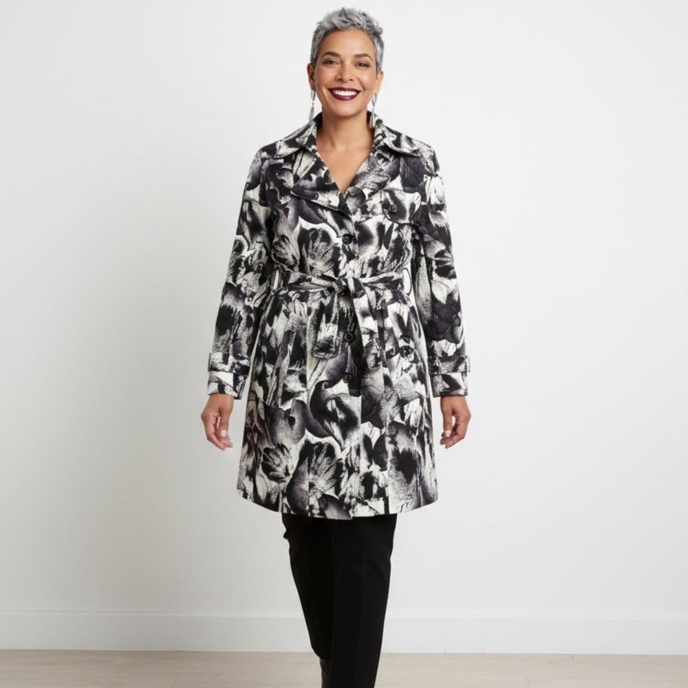 Calesaa Black, White & purple Women's Trench Coat